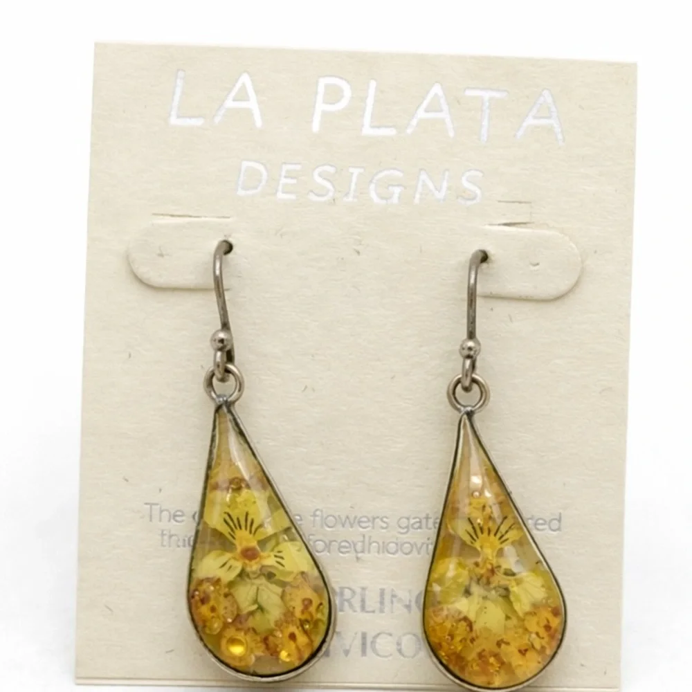 NWT Floral Teardrop Earrings with Yellow Accents
